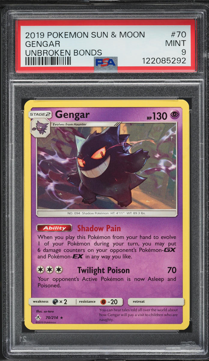 2019 Pokemon Sun & Moon Unbroken Bonds Gengar #70 PSA 9 MINT
