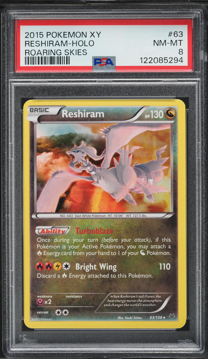 2015 Pokemon XY Roaring Skies Holo Reshiram #63 PSA 8 NM-MT