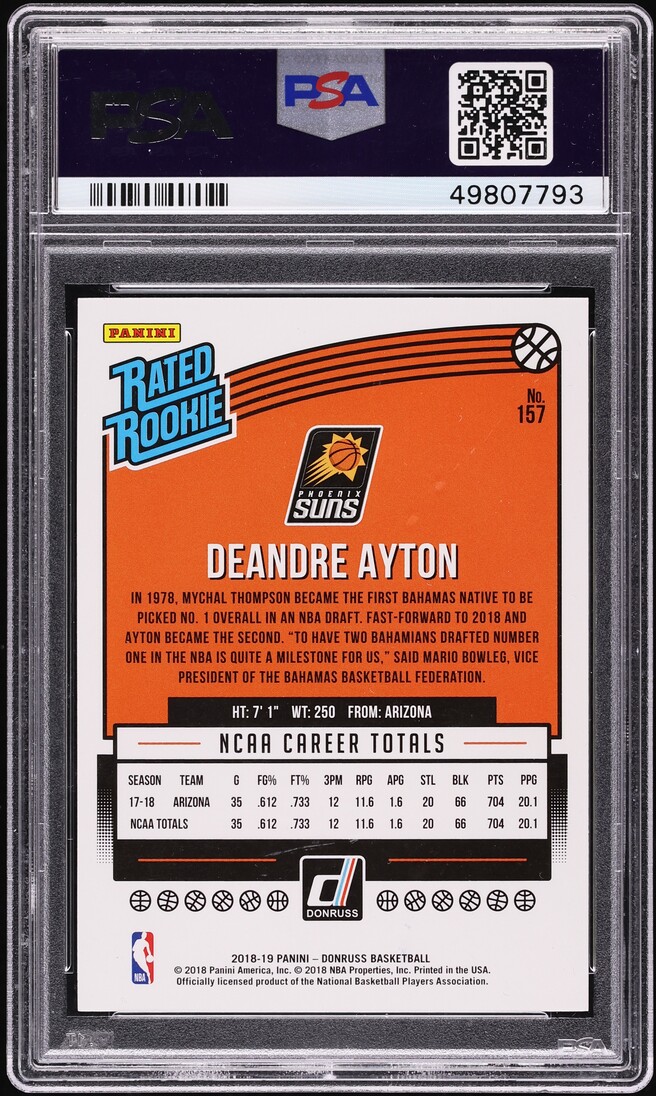 2018 Donruss Yellow Flood DeAndre Ayton ROOKIE #157 PSA 10 GEM MINT
