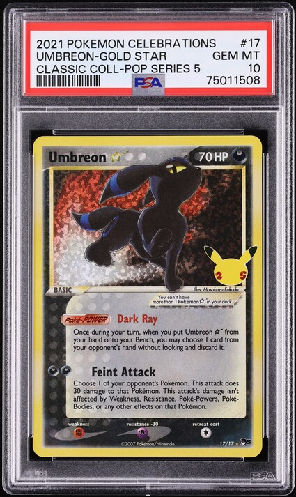2021 Pokemon SWSH Celebrations Classic Collection Holo Umbreon Gold Star #17 PSA 10 GEM MINT
