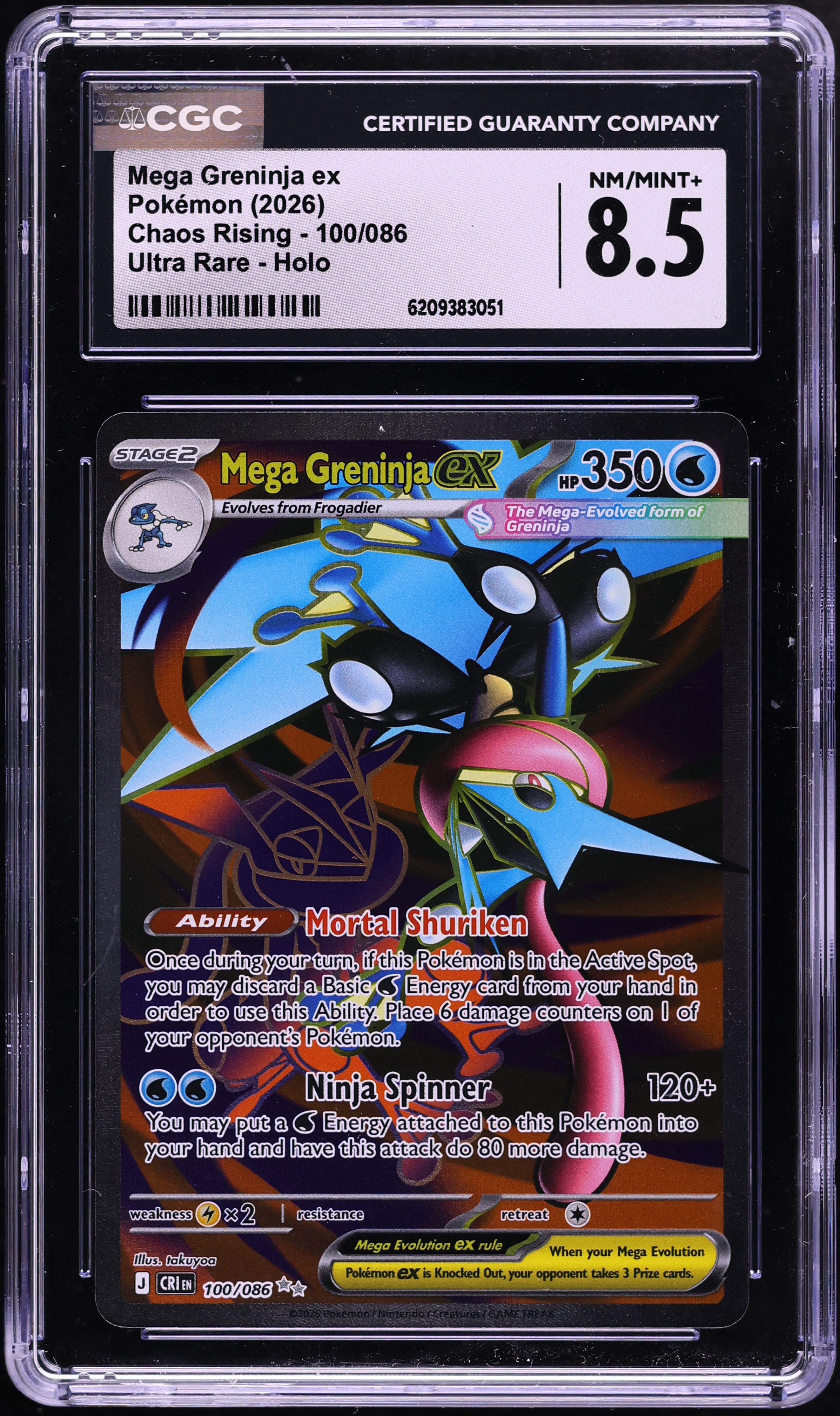 2026 Pokemon Mega Evolution Chaos Rising Full Art Mega Greninja Ex #100 CGC 8.5 NM-MT+