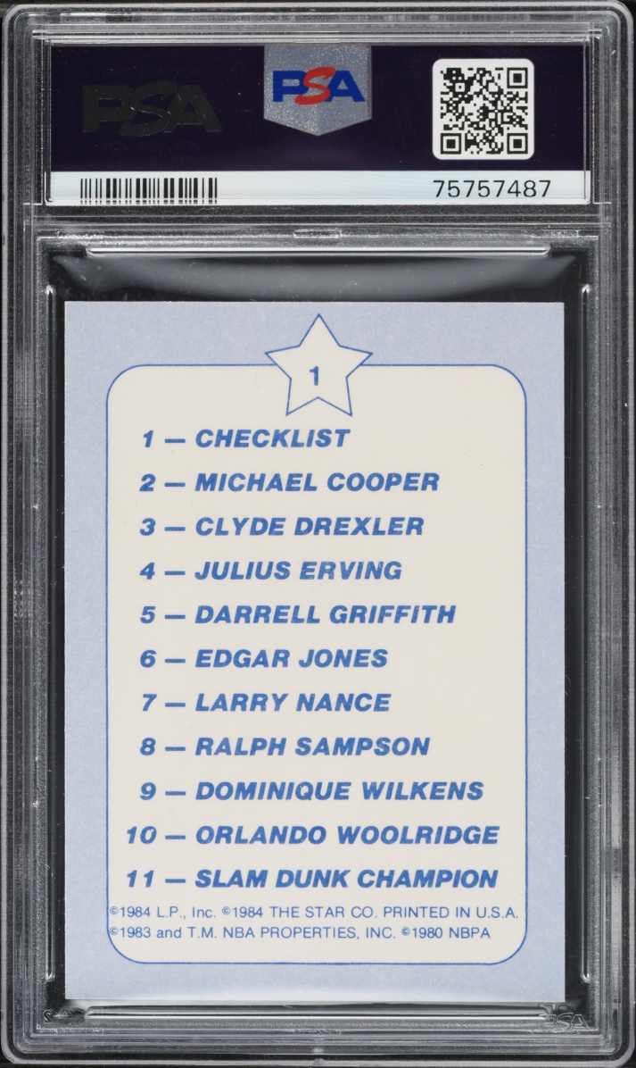 1984 Star Slam Dunk Checklist #1 PSA 8 NM-MT