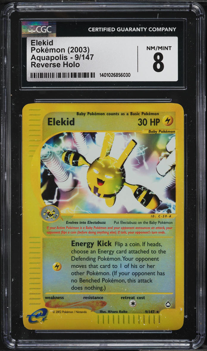 2003 Pokemon Aquapolis Reverse Holo Elekid #9 CGC 8 NM-MT