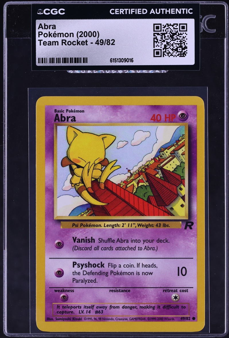 2000 Pokemon Team Rocket Abra #49 CGC AUTH