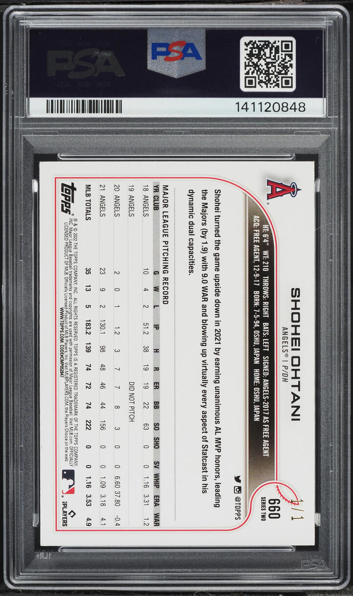 2022 Topps Platinum Shohei Ohtani 1/1 #660 PSA 9 MINT