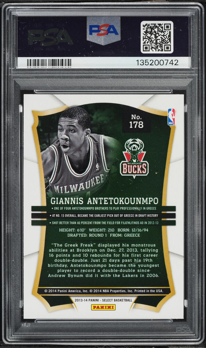 2013 Select Basketball Giannis Antetokounmpo ROOKIE #178 PSA 10 GEM MINT