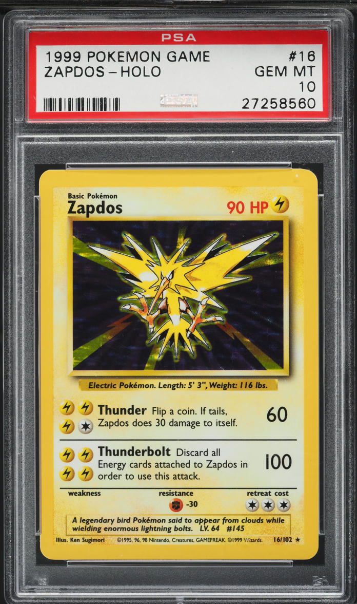 1999 Pokemon Base Set Holo Zapdos #16 PSA 10 GEM MINT