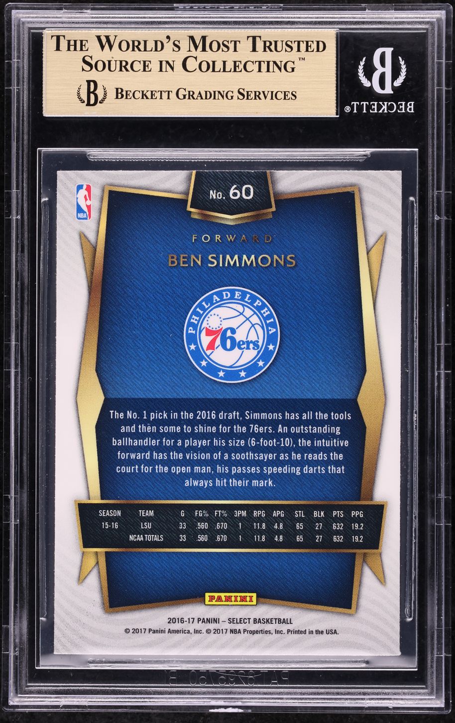 2016 Select Basketball Ben Simmons ROOKIE #60 BGS 9.5 GEM MINT