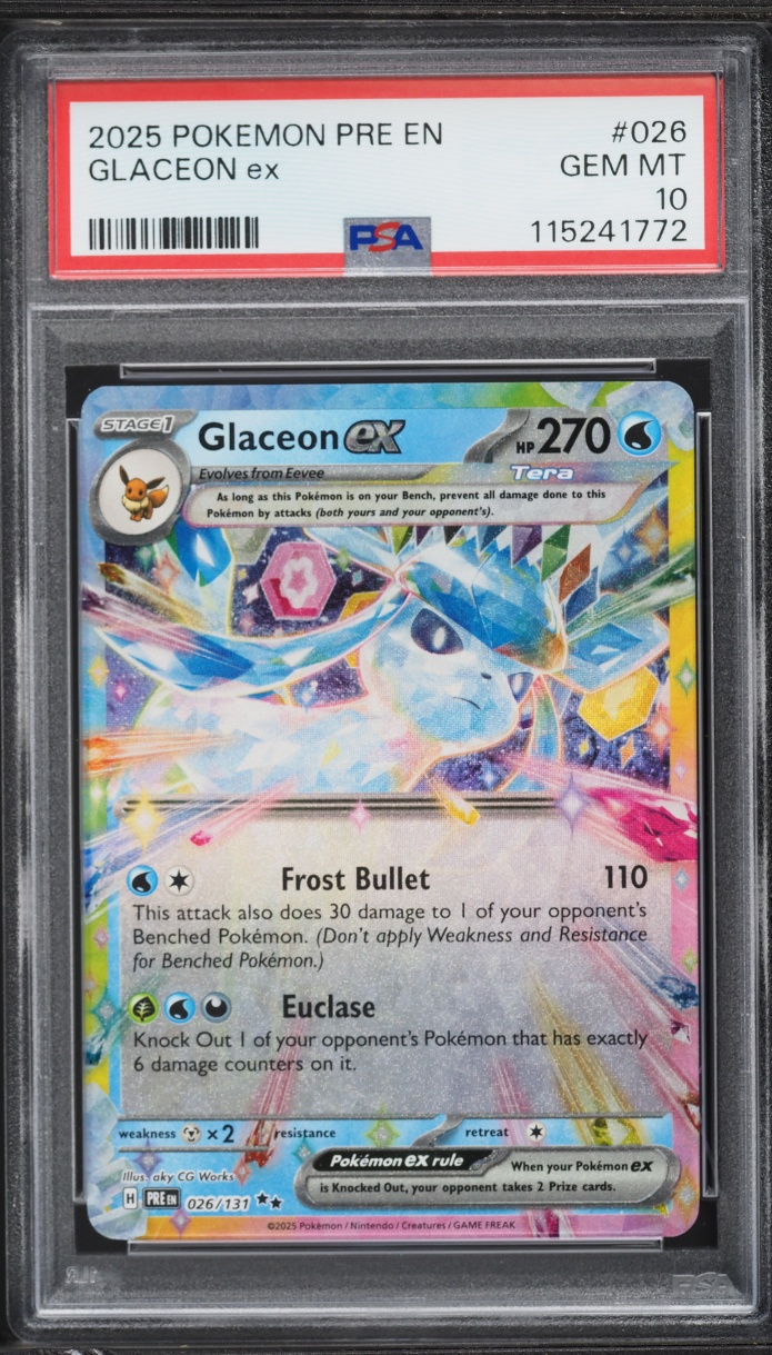 2025 Pokemon Scarlet & Violet Prismatic Evolutions Holo Glaceon EX #26 PSA 10 GEM MINT