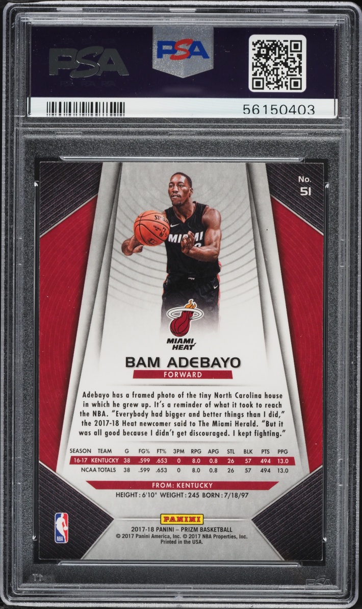 2017 Panini Prizm Bam Adebayo ROOKIE #51 PSA 9 MINT