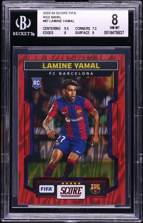 2023 Score FIFA Red Swirl Lamine Yamal ROOKIE /30 #87 BGS 8 NM-MT
