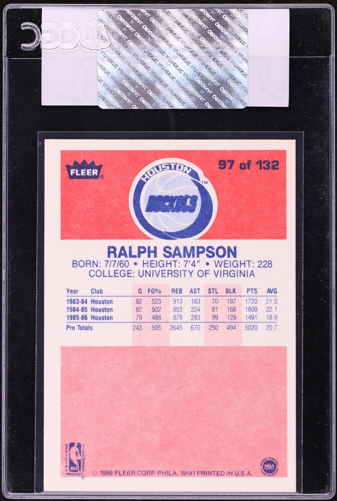 1986 Fleer Basketball Ralph Sampson ROOKIE #97 CGC AUTH
