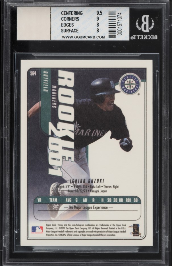 2001 Upper Deck Victory Ichiro Suzuki ROOKIE RELIC #564 BGS 8 NM-MT