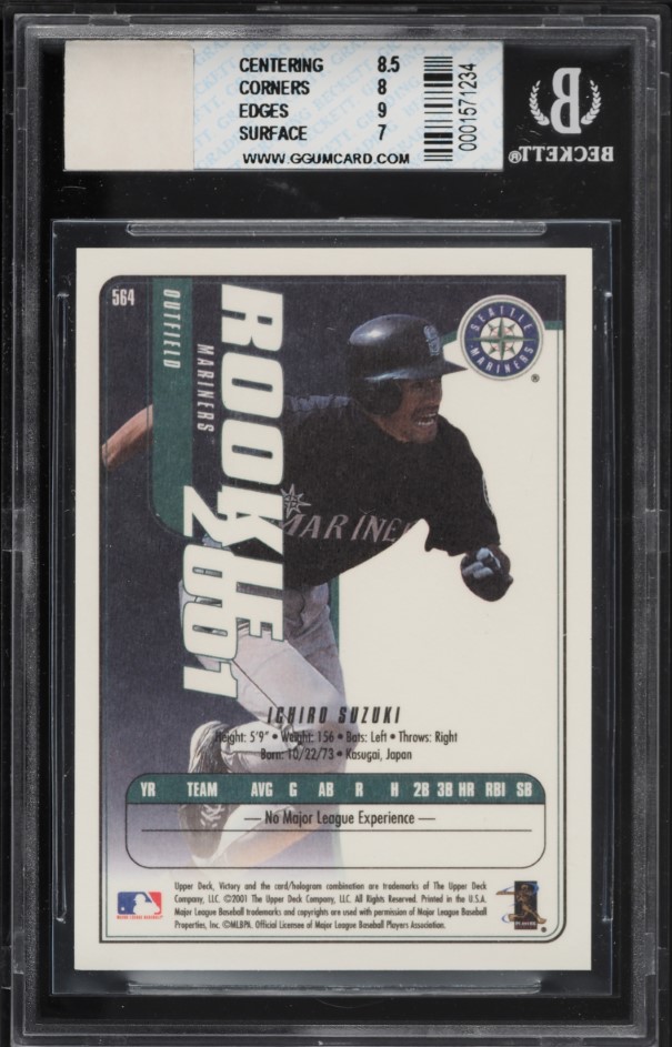 2001 Upper Deck Victory Ichiro Suzuki ROOKIE RELIC PATCH #564 BGS 8 NM-MT