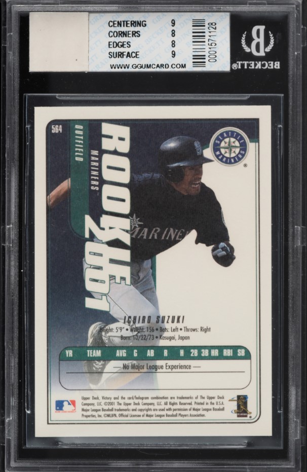 2001 Upper Deck Victory Ichiro Suzuki ROOKIE RELIC #564 BGS 8 NM-MT