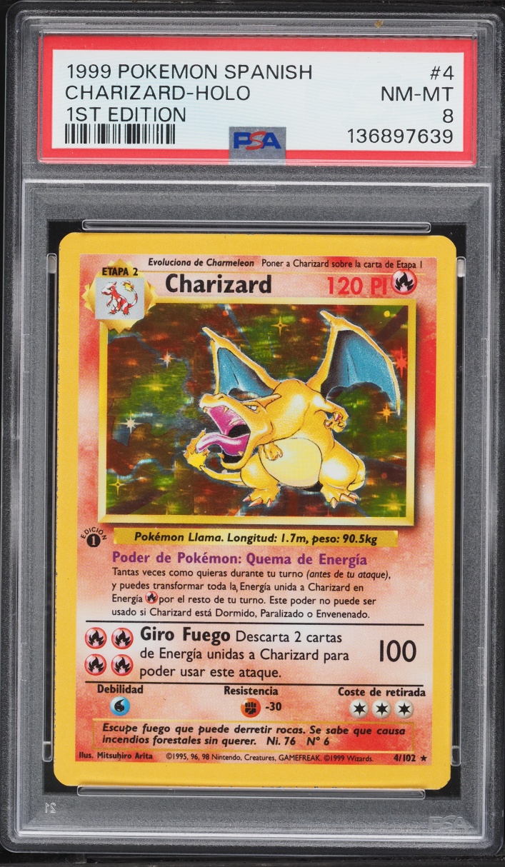 1999 Pokemon Spanish Base Set 1st Edition Holo Charizard #4 PSA 8 NM-MT