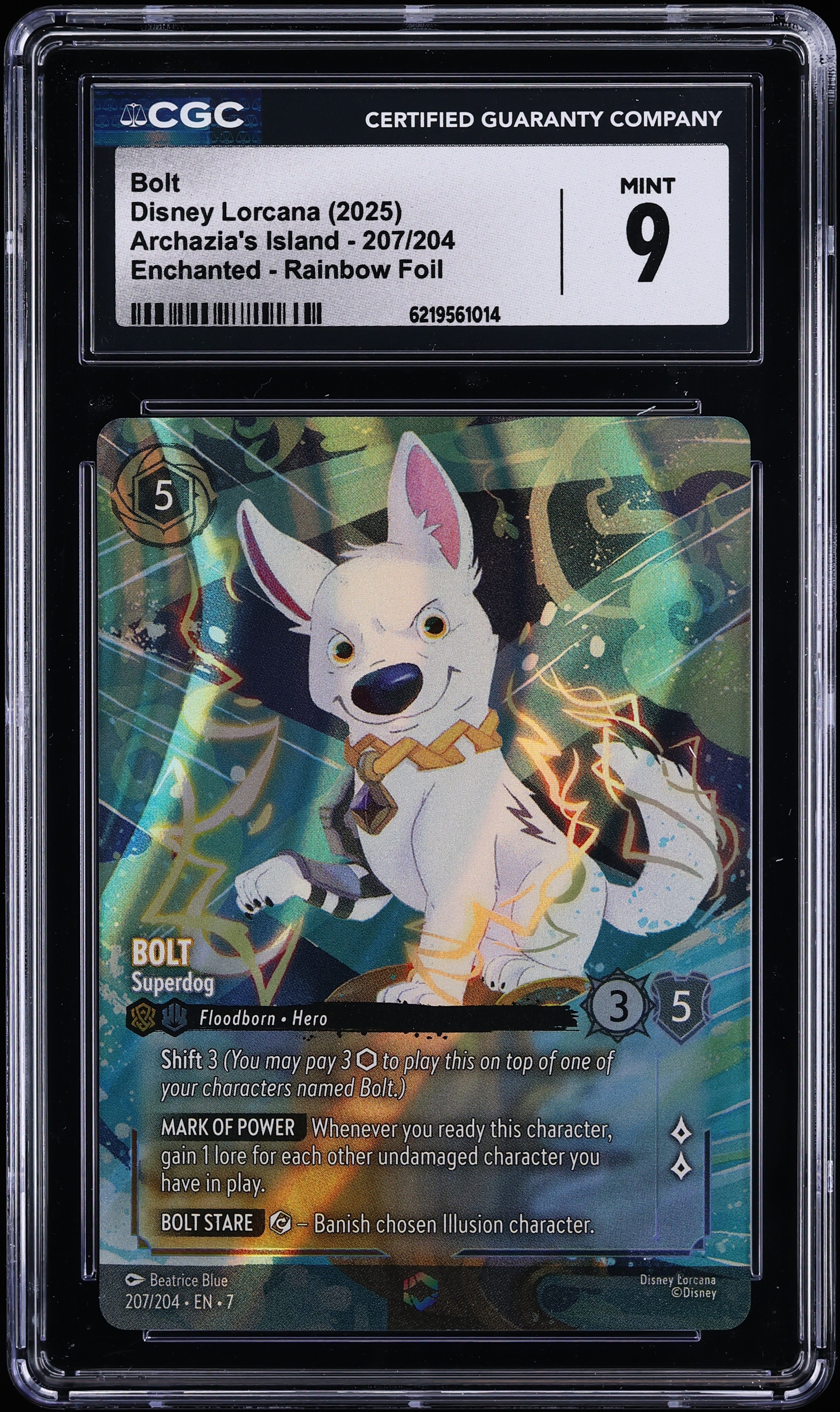 2025 Disney Lorcana Archazia's Island Enchanted Rainbow Foil Bolt Superdog #207 CGC 9 MINT