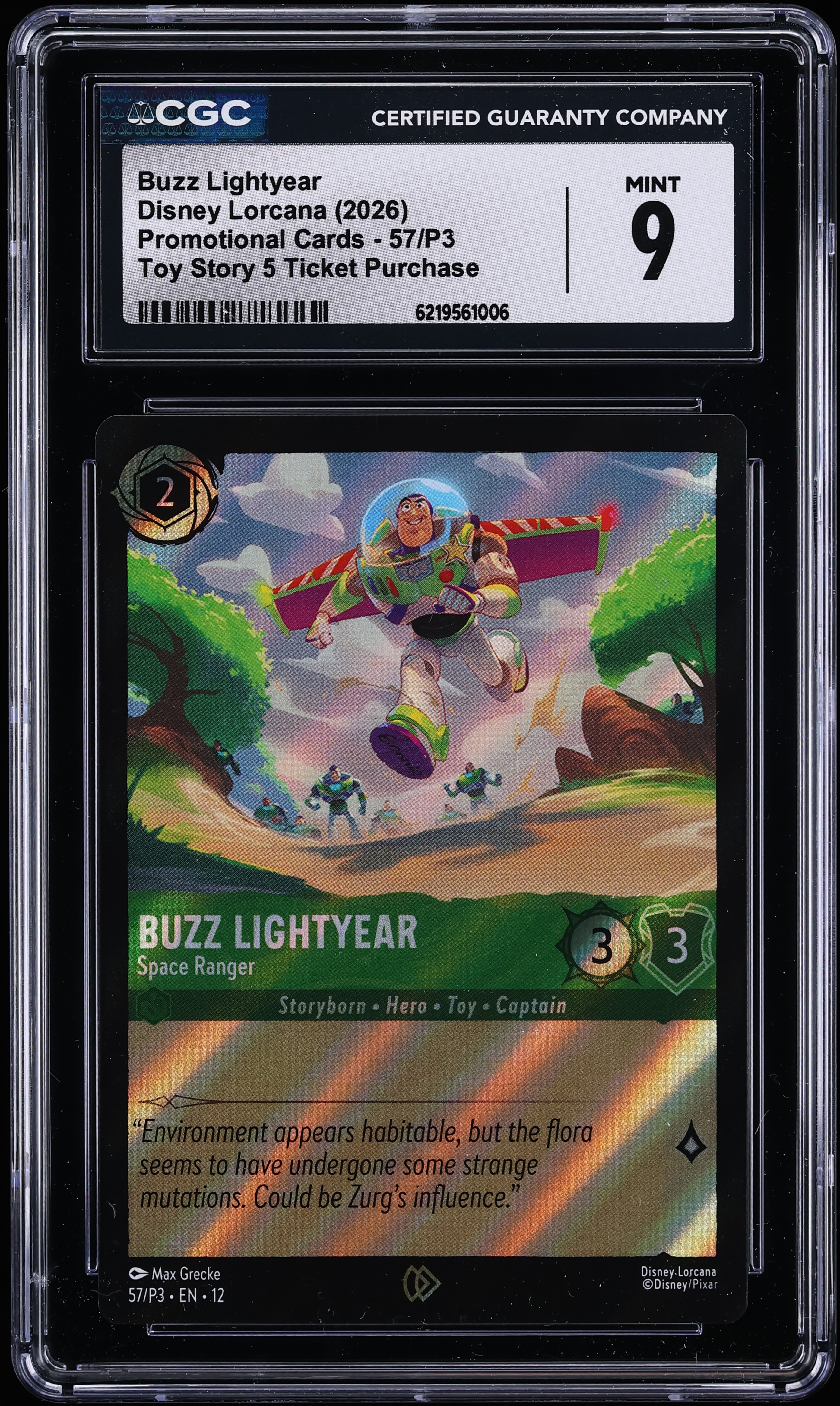 2026 Disney Lorcana Promo Toy Story 5 Ticket Purchase Buzz Lightyear Space Ranger #57 CGC 9