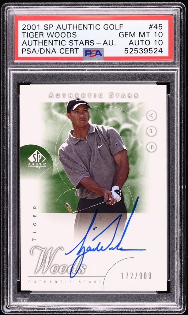 2001 SP Authentic Golf Tiger Woods ROOKIE AUTO DNA 10 /900 #45 PSA 10 GEM MINT