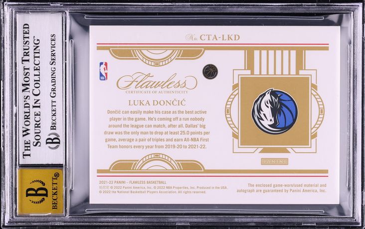 2021 Panini Flawless Championship Tags Luka Doncic PATCH AUTO 2/2 #CTA-LKD BGS 8.5 NM-MT+