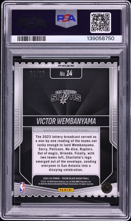 2024 Panini Prizm Black Luck Of The Lottery Mojo Victor Wembanyama /25 #14 PSA 9 MINT