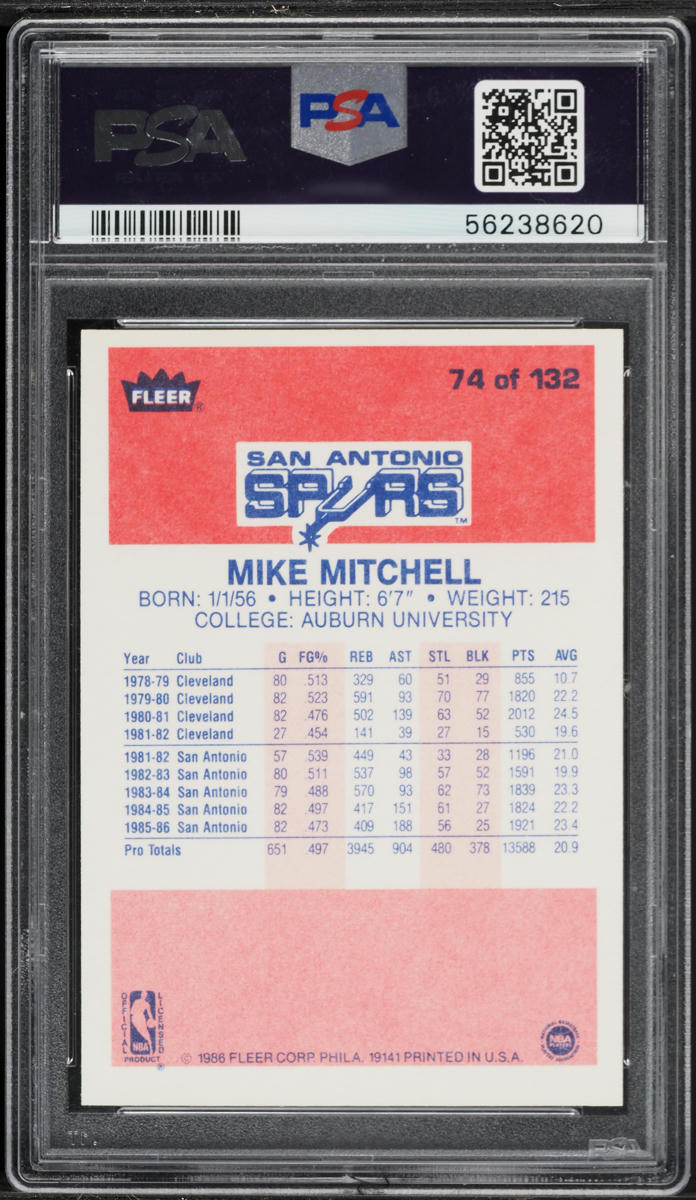 1986 Fleer Basketball Mike Mitchell #74 PSA 7 NRMT