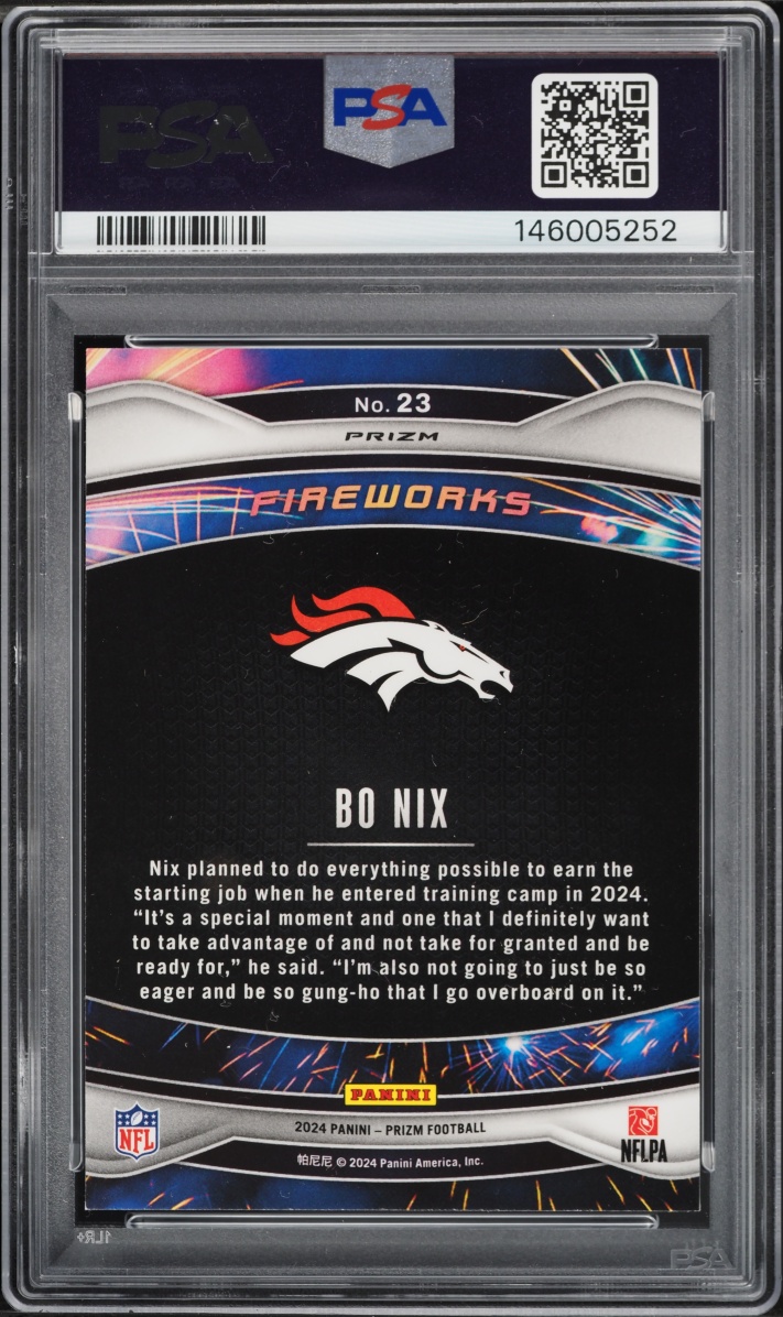 2024 Panini Prizm Fireworks Green Bo Nix ROOKIE #23 PSA 9 MINT