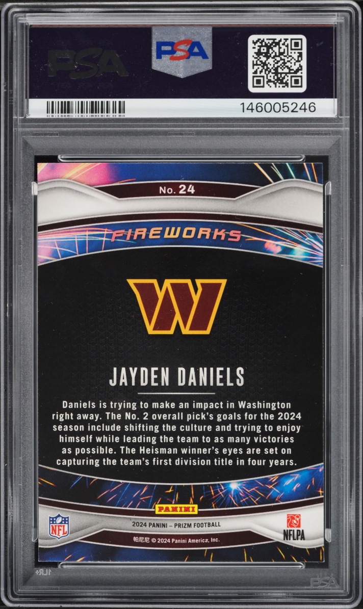 2024 Panini Prizm Fireworks Jayden Daniels ROOKIE #24 PSA 8 NM-MT