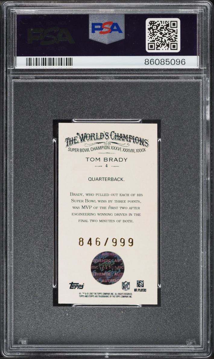 2008 eTopps Allen & Ginter Super Bowl Champions Tom Brady /999 #4 PSA 10 GEM MINT