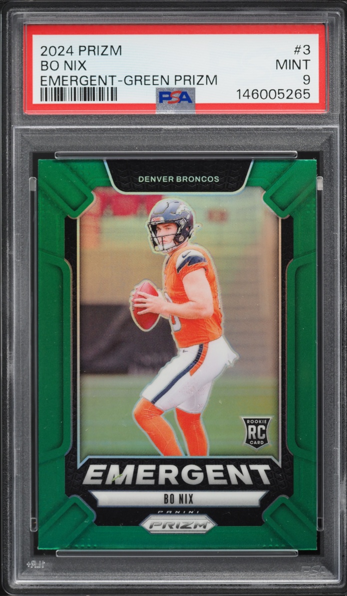 2024 Panini Prizm Emergent Green Bo Nix ROOKIE #3 PSA 9 MINT