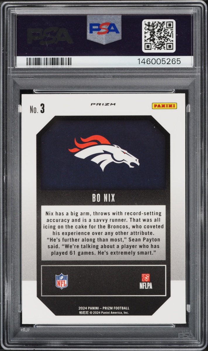 2024 Panini Prizm Emergent Green Bo Nix ROOKIE #3 PSA 9 MINT