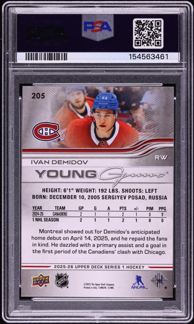 2025 Upper Deck Young Guns Ivan Demidov ROOKIE #205 PSA 10 GEM MINT