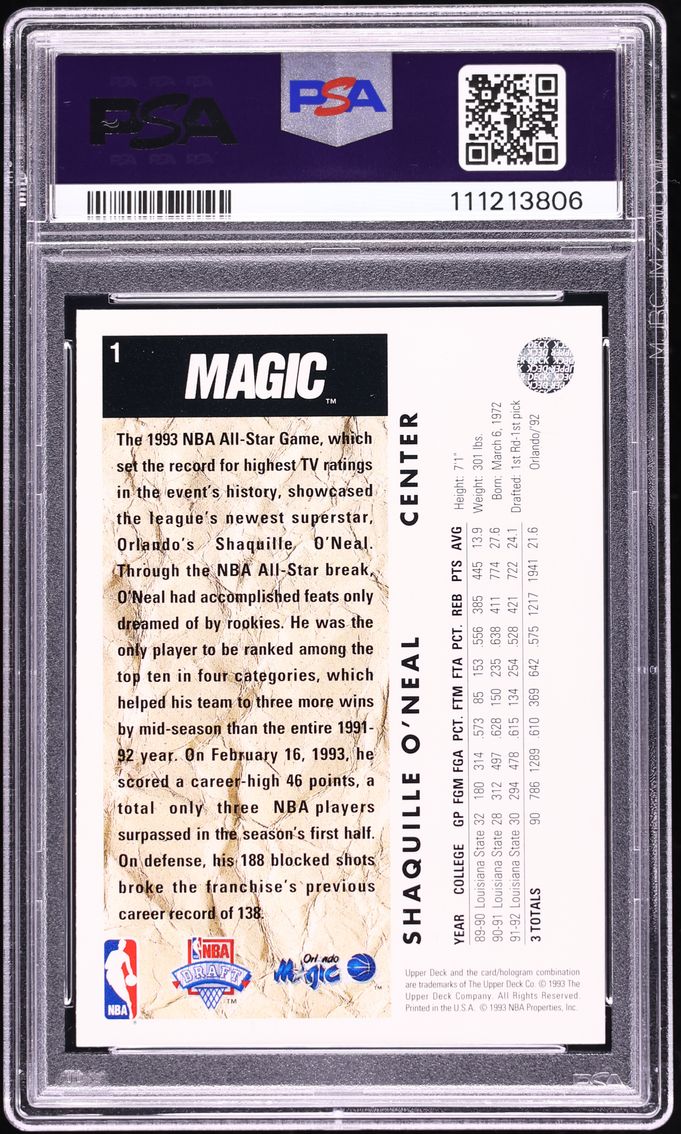 1992 Upper Deck Basketball Shaquille O'Neal ROOKIE #1 PSA 8 NM-MT - Photo 2