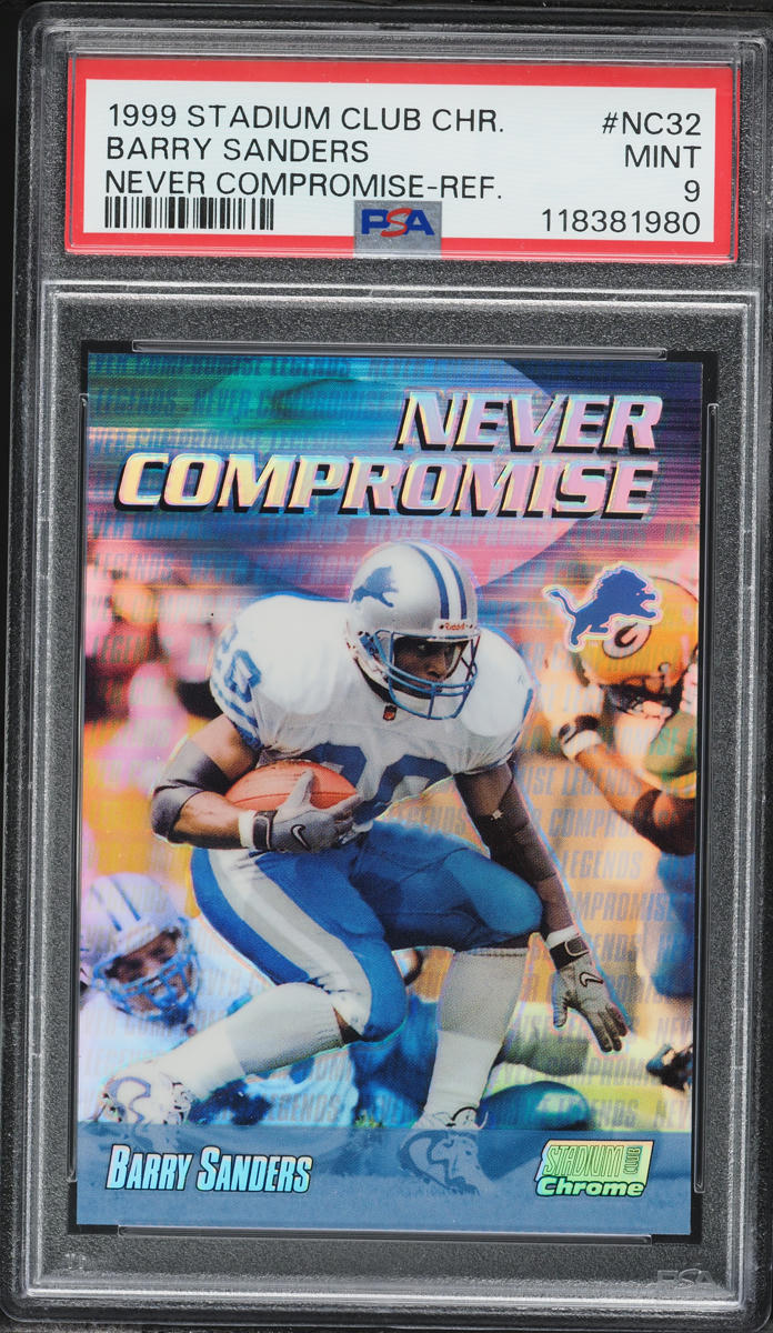 1999 Stadium Club Chrome Never Compromise Refractor Barry Sanders #NC32 PSA 9 MINT - Photo 1
