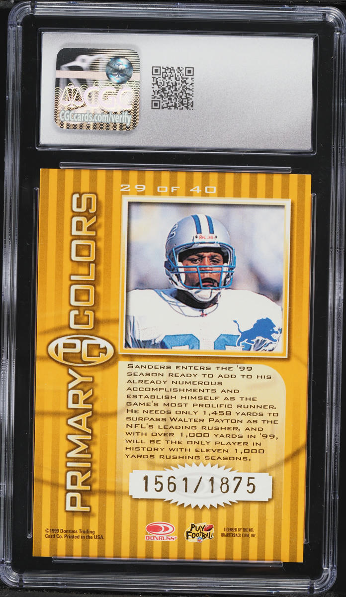 1999 Donruss Elite Primary Colors Barry Sanders /1875 #29 CGC 10 GEM MINT - Photo 2