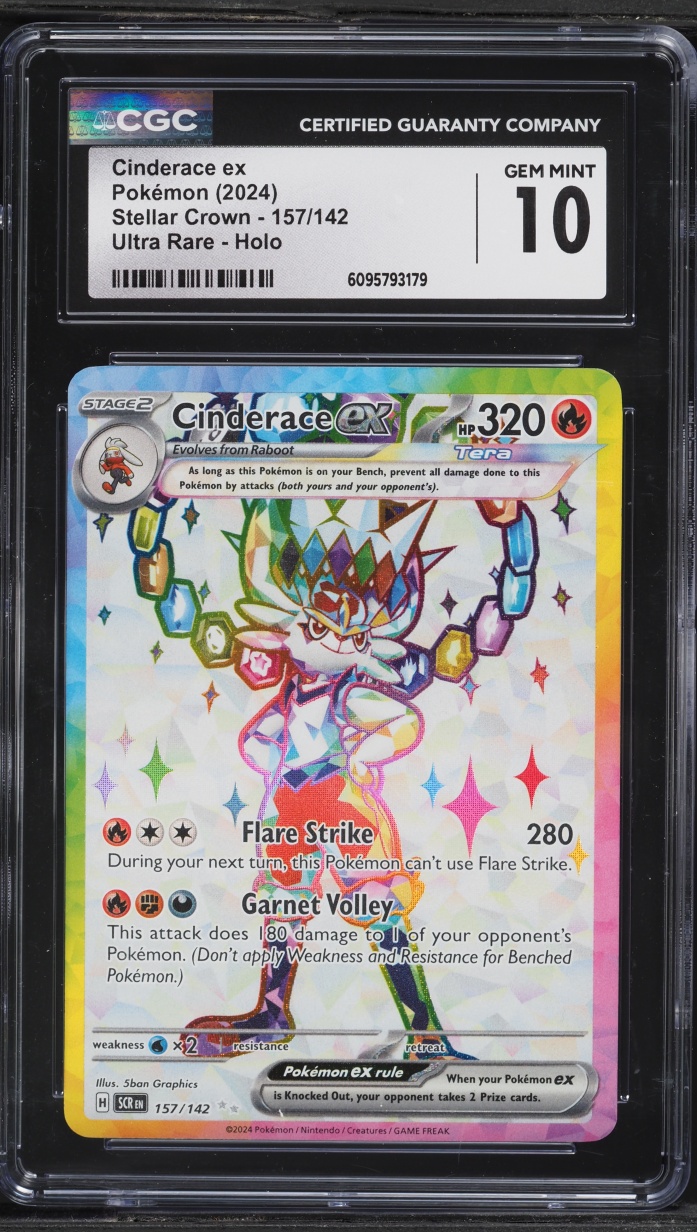 2024 Pokemon Scarlet & Violet Stellar Crown Full Art Cinderace ex #157 CGC 10 GEM MINT