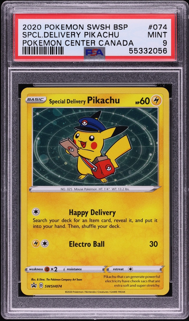 2020 Pokemon SWSH Promo Center Canada Holo Special Delivery Pikachu #SWSH074 PSA 9 MINT