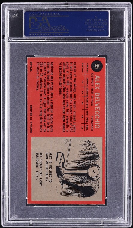 1964 Topps Hockey Alex Delvecchio #95 PSA 7 NRMT