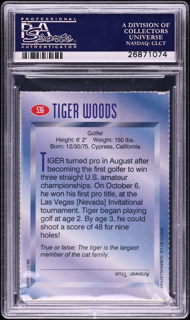 1996 Sports Illustrated For Kids Series 3 Tiger Woods ROOKIE #536 PSA 7 NRMT