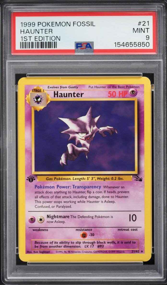 1999 Pokemon Fossil 1st Edition Haunter #21 PSA 9 MINT