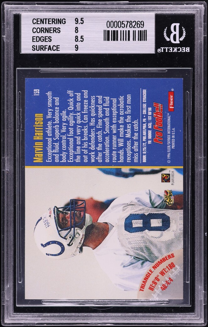 1996 Fleer Football Marvin Harrison ROOKIE #159 BGS 8.5 NM-MT+
