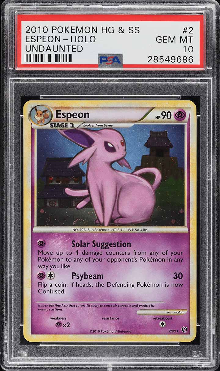 2010 Pokemon HeartGold & SoulSilver Undaunted Holo Espeon #2 PSA 10 GEM MINT