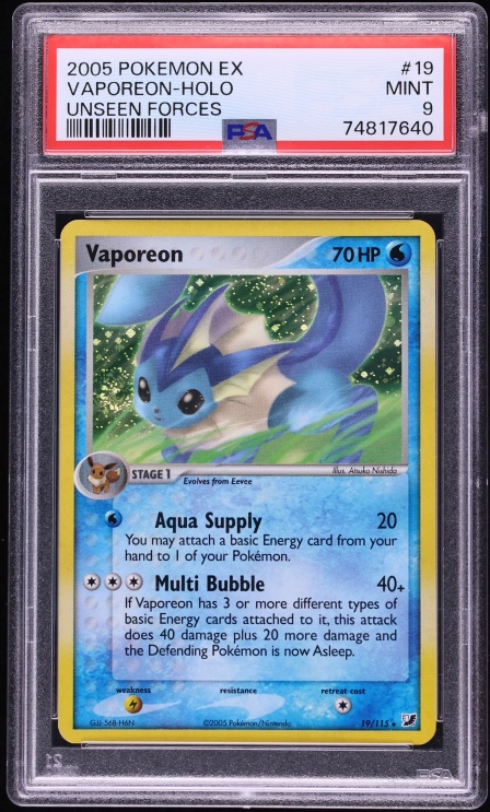 2005 Pokemon EX Unseen Forces Holo Vaporeon #19 PSA 9 MINT