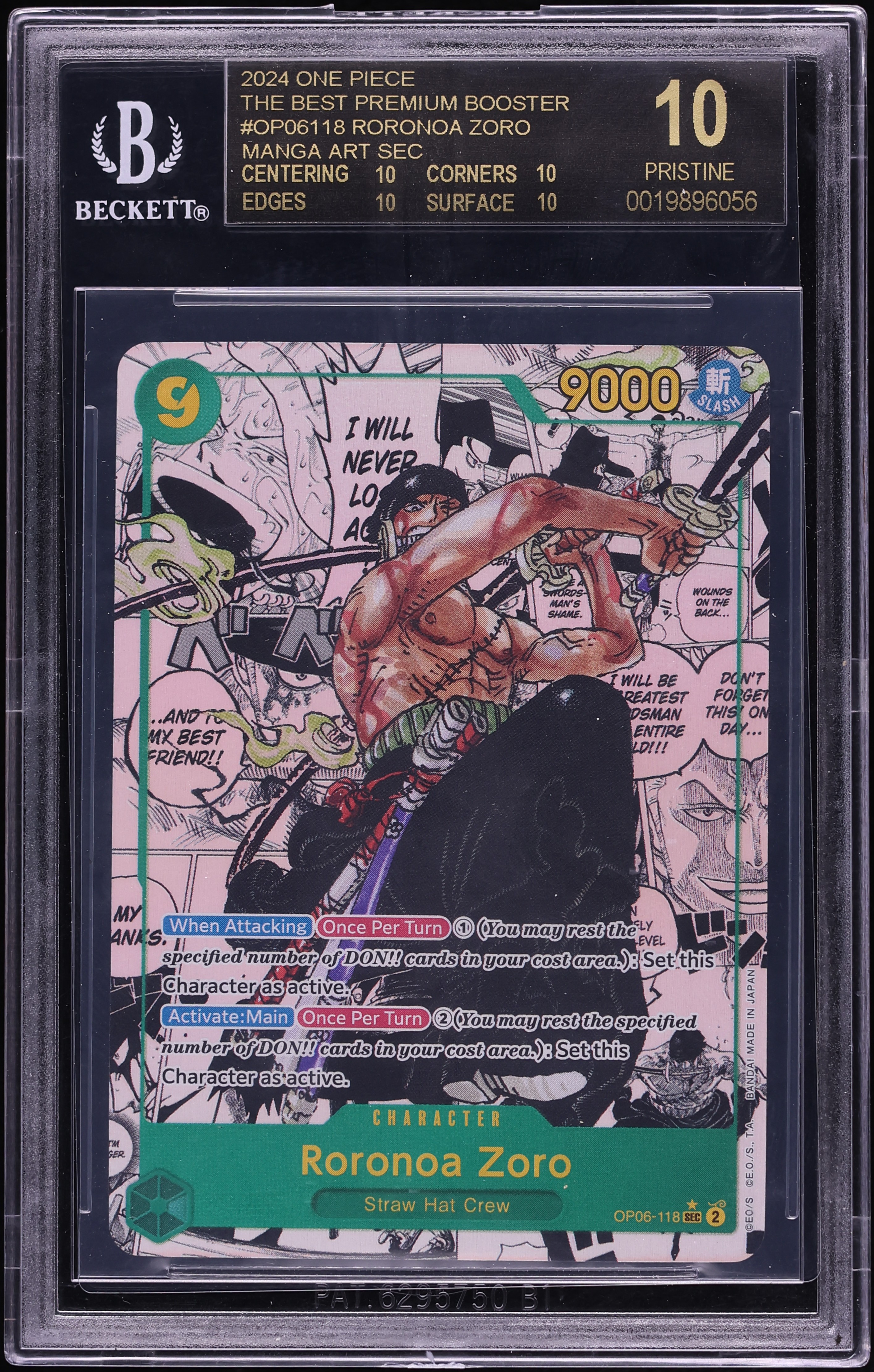 2024 One Piece Premium Booster Best Manga Art Roronoa Zoro #OP06-118 BGS 10 BLACK LABEL