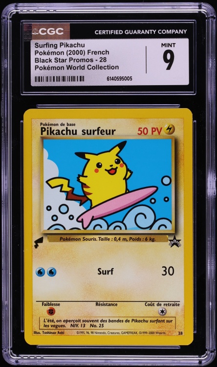 2000 Pokemon French World Collection Surfing Pikachu #28 CGC 9 MINT