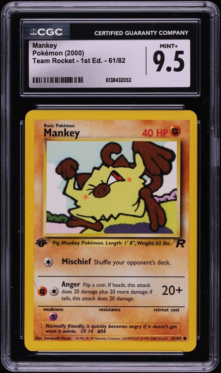 2000 Pokemon Team Rocket 1st Edition Mankey #61 CGC 9.5 MINT+