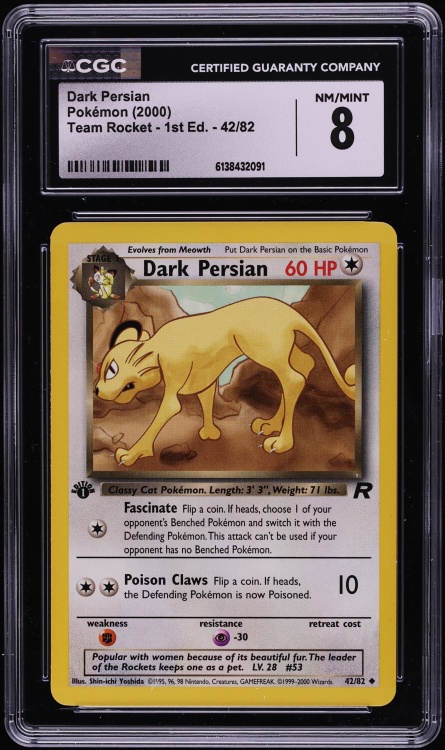 2000 Pokemon Team Rocket 1st Edition Dark Persian #42 CGC 8 NM-MT