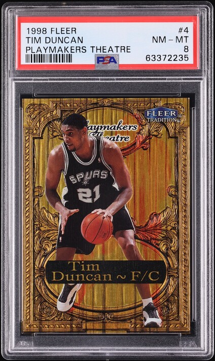 1998 Fleer Playmakers Theatre Tim Duncan /100 #4 PSA 8 NM-MT - Photo 1