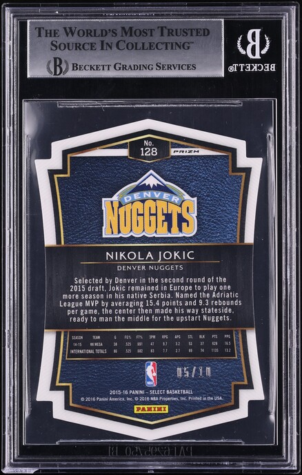 2015 Select Gold Prizm Nikola Jokic ROOKIE /10 #128 BGS 8.5 NM-MT+ - Photo 2