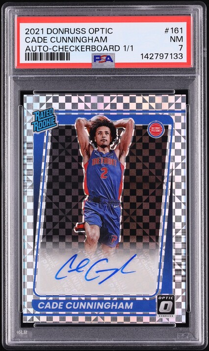 2021 Donruss Optic Checkerboard Cade Cunningham ROOKIE AUTO 1/1 #161 PSA 7 NRMT - Photo 1